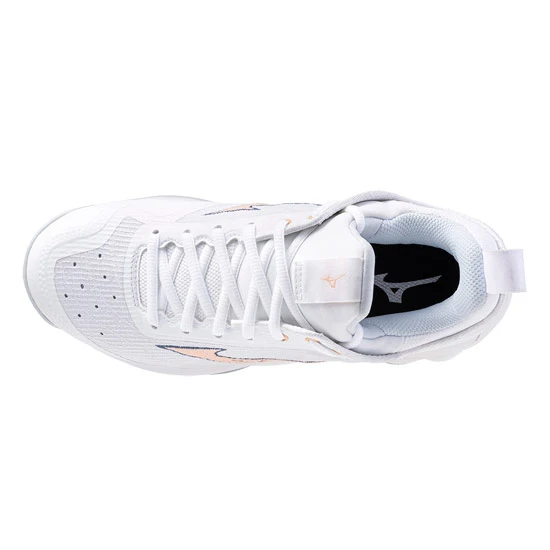 Mizuno Wave Luminous 2 Indoor Court Shoes (White/Navy Peony/Peach Parfait) - Image 3