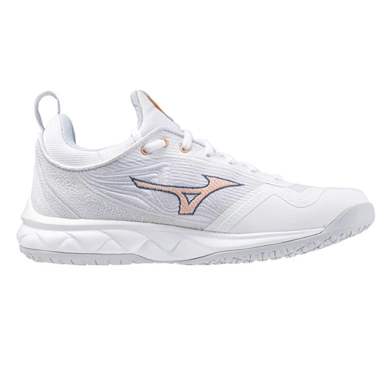 Mizuno Wave Luminous 2 Indoor Court Shoes (White/Navy Peony/Peach Parfait) - Image 4