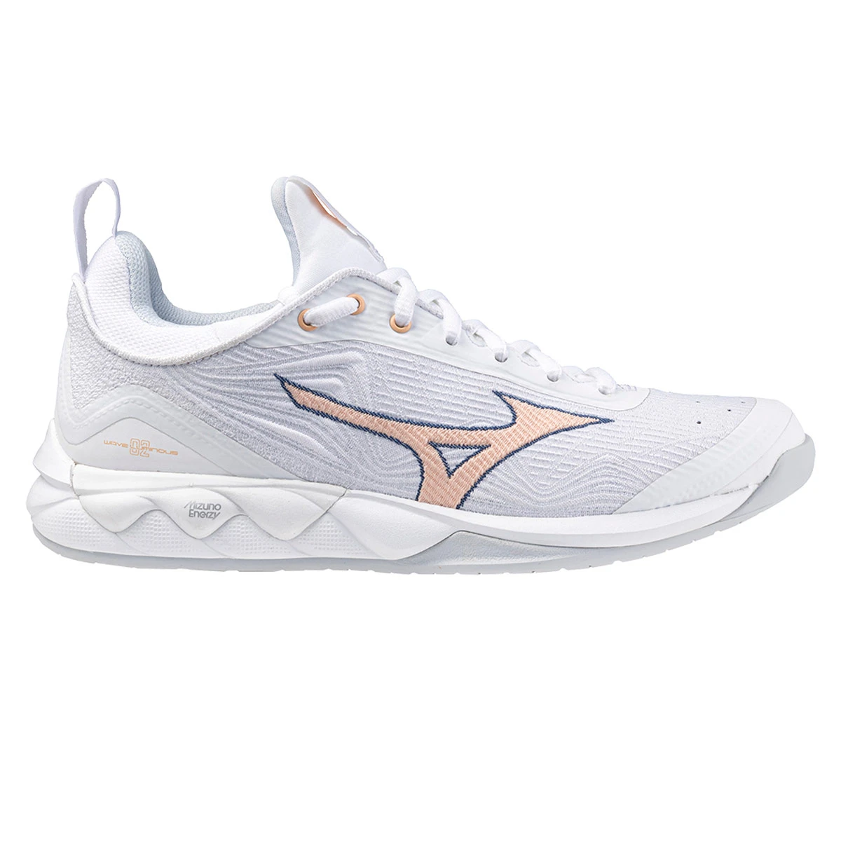 Mizuno Wave Luminous 2 Indoor Court Shoes (White/Navy Peony/Peach Parfait)