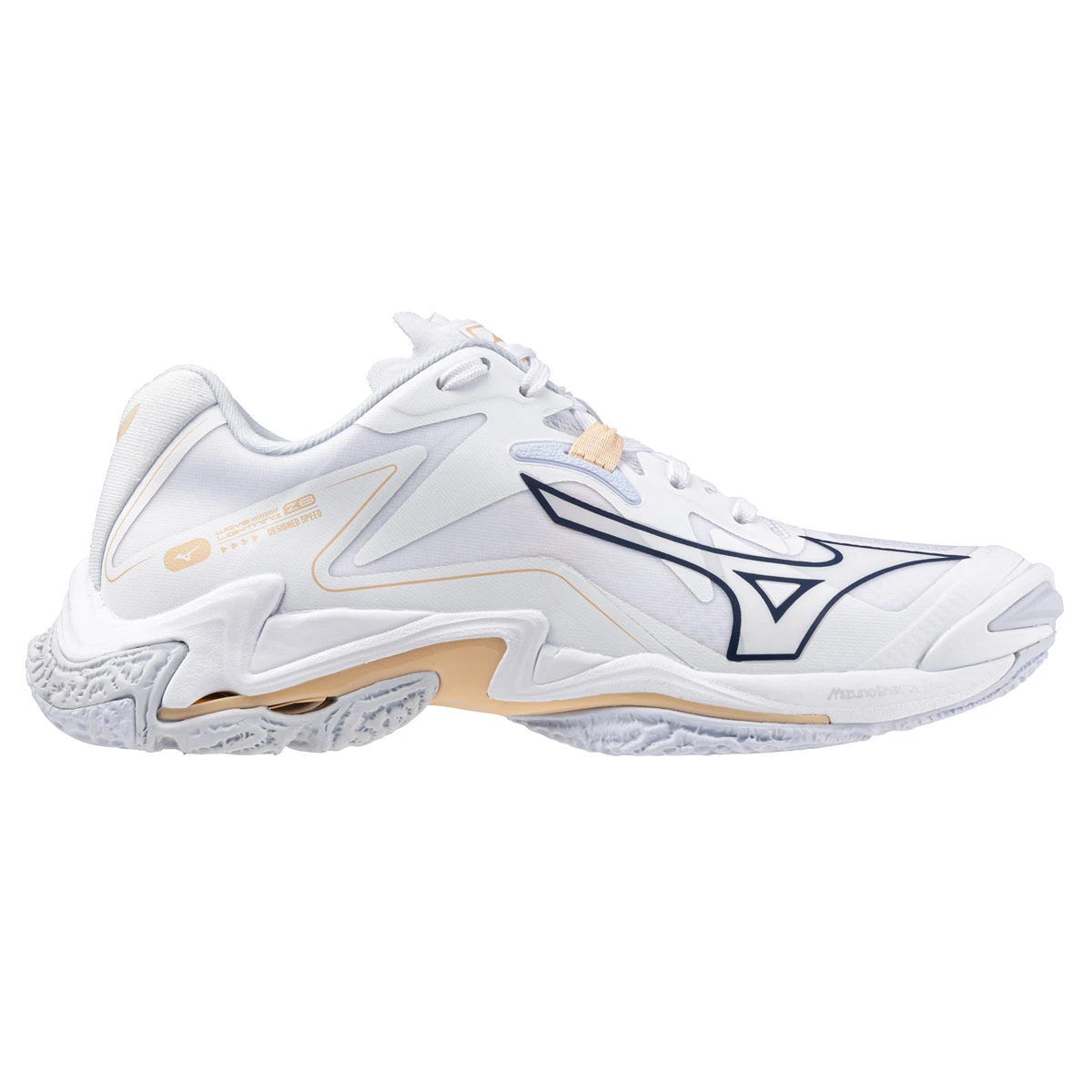 Mizuno Wave Lightning Z8 Womens Indoor Court Shoes (White/Navy Peony/Peach Parfait) - Image 4