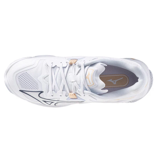 Mizuno Wave Lightning Z8 Womens Indoor Court Shoes (White/Navy Peony/Peach Parfait)
