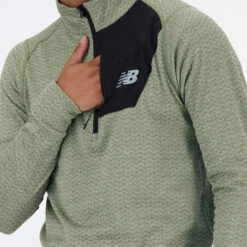 New Balance Heat Grid Half Zip Mens Top (Deep Olive/Green Heather)